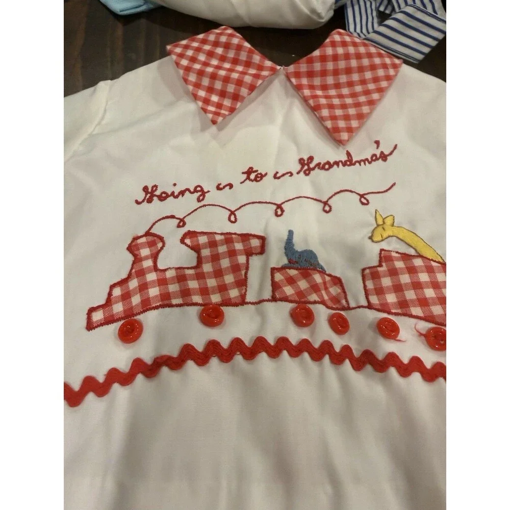 VINTAGE 3-6M 2pc Outfit White Shirt Red Gingham Shorts